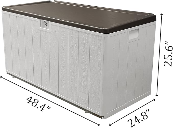 Premium Pro Edition 110 Gallon Lockable Resin Deck Box, Waterproof & UV-Resistant Outdoor Storage Box for Outdoor Cushion Storage, Garden Tools & Pool Accessories Storage, White-VerdiqueGarden