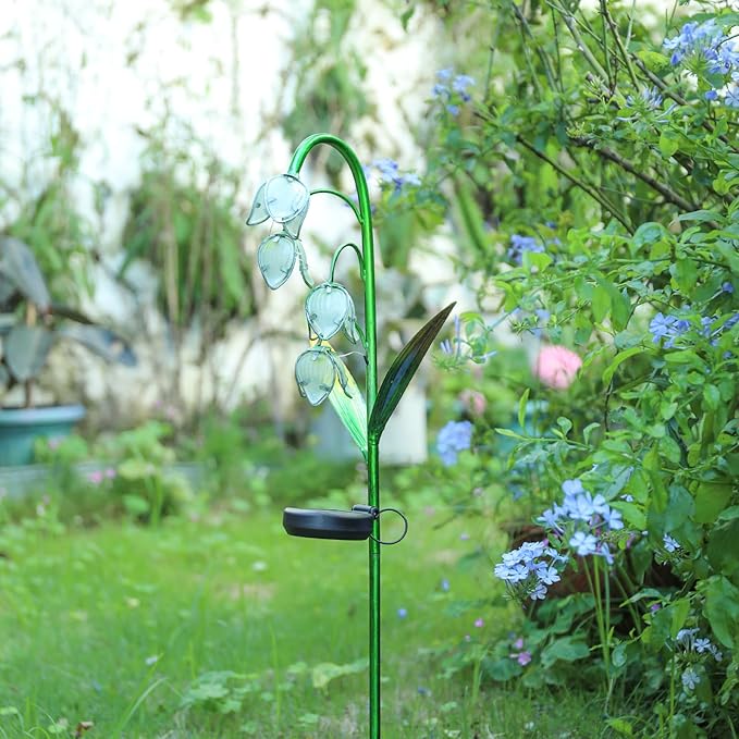 VCUTEKA Solar Garden Decor Stake Outdoor Light Glass Flower Stake for Yard Lawn Decor Backyard Decorations-VerdiqueGarden
