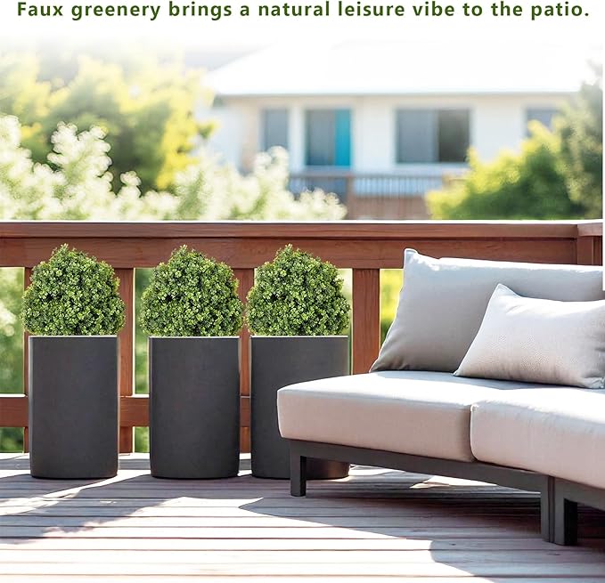 THE BLOOM TIMES 2ft Faux Boxwood Plants Outdoor Set of 2, Topiary Balls Artificial Outside Trees, 24" UV Resistant Fake Greenery Bushes & Shrubs for Front Porch Planter-VerdiqueGarden