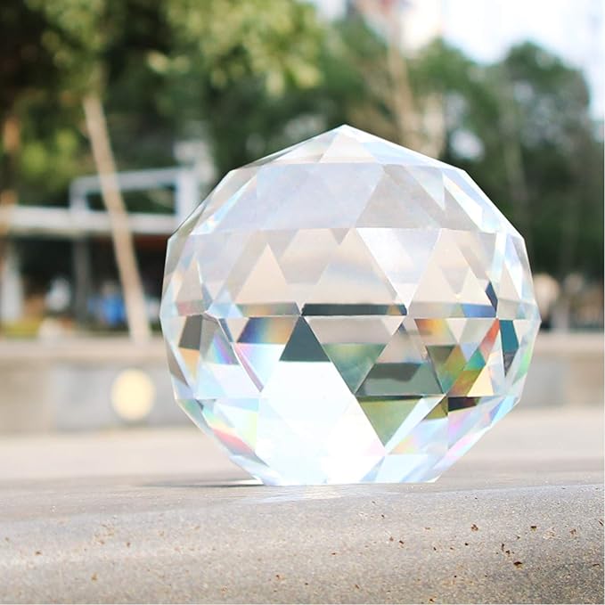 Clear Glass Crystal Ball Prisms Window Rainbow Maker Sphere Faceted Gazing Ball Prism Prism Suncatcher for Home Décor, Feng Shui, (120mm/4.72inch)-VerdiqueGarden