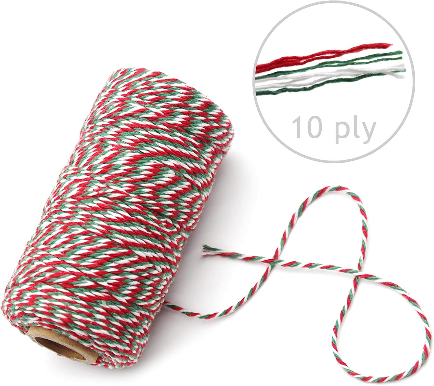 Anvin Natural Jute Twine - 984 Feet, 10 Ply, 2mm Thick, Green, Red, White (Pack of 3) - Bakers, Butcher, Baking, Arts & Crafts, Gardening-VerdiqueGarden