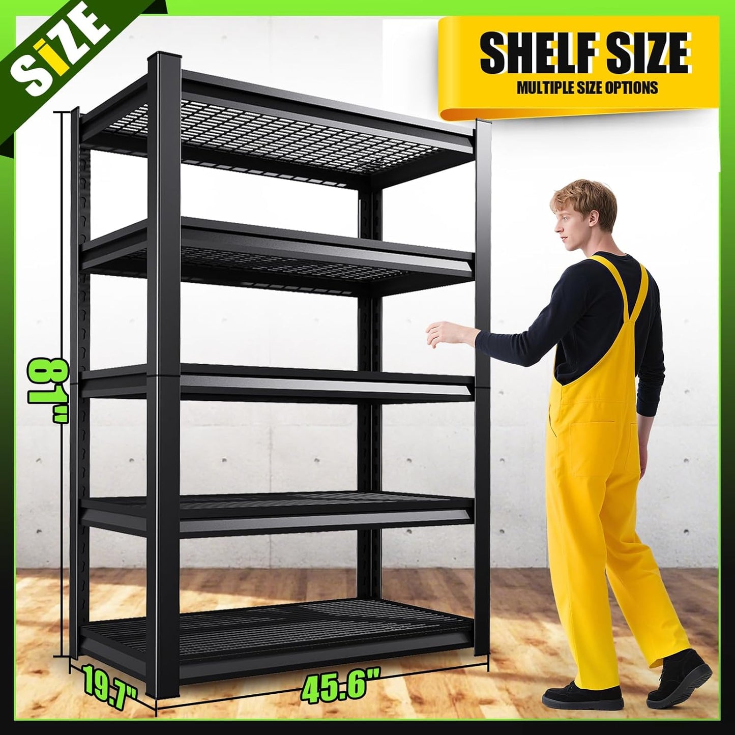Garage Shelving 5 Tier Metal Shelves Adjustable Garage Storage Shelves Storage Rack 3000LBS Heavy Duty Industrial Shelving Unit Wire Shelf Rack Shelf for Storage Room, Basement,45.7”W×19.7”D×81.1 ”H-VerdiqueGarden