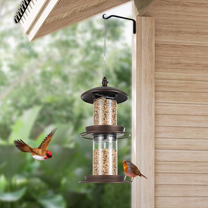 Backyard Expressions 2-Tier Bird Feeder with Sure-Lock Cap and Hanging Hook, Wild Bird Feeders - 4.5 lb Seed Capacity-VerdiqueGarden