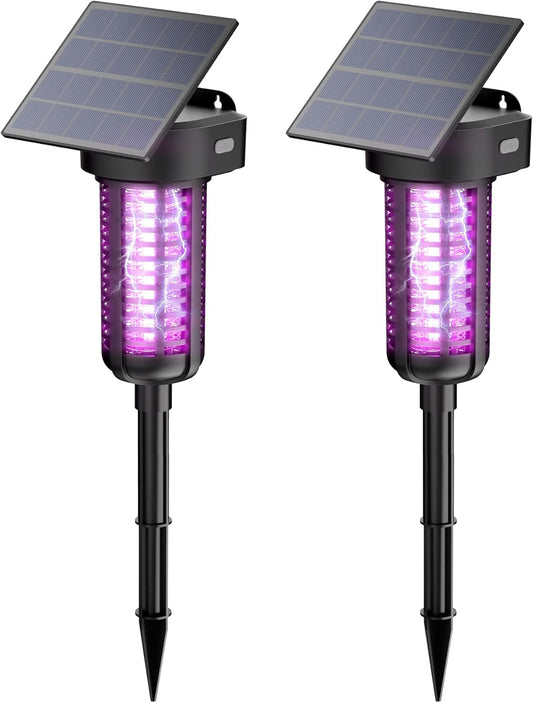 Solar Bug Zapper Outdoor 2 Pack, Garden Mosquito Zapper Waterproof & Cordless & Rechargeable & Auto On/Off，Flying Insect Zapper Mosquito Killer Lamp Catcher Decorative Light for Patio-VerdiqueGarden