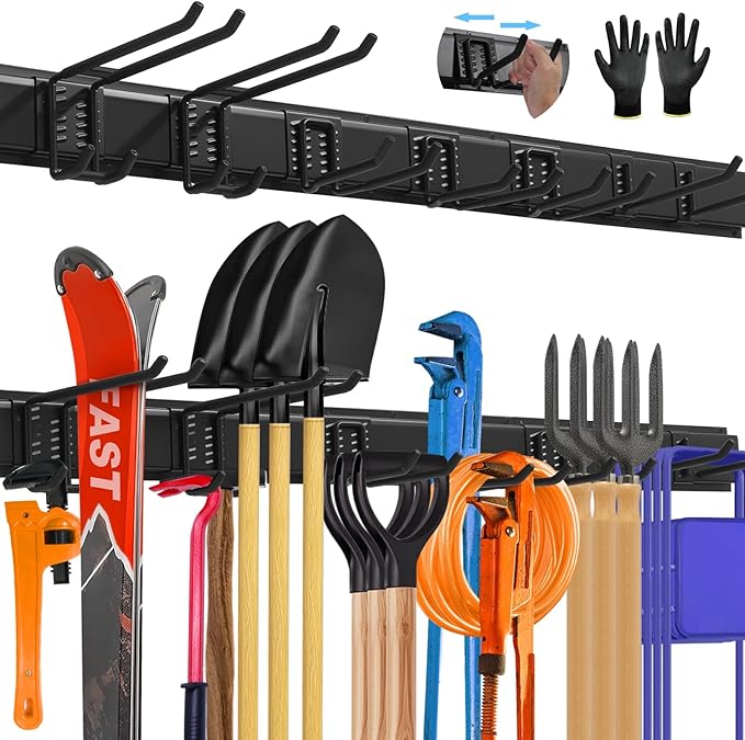 48'' All-Metal Garage Tool Organizer Wall Mount – Heavy-Duty Tool Rack Holds 450 lbs, Adjustable Hooks for Garage, Yard, and Garden Equipment-VerdiqueGarden
