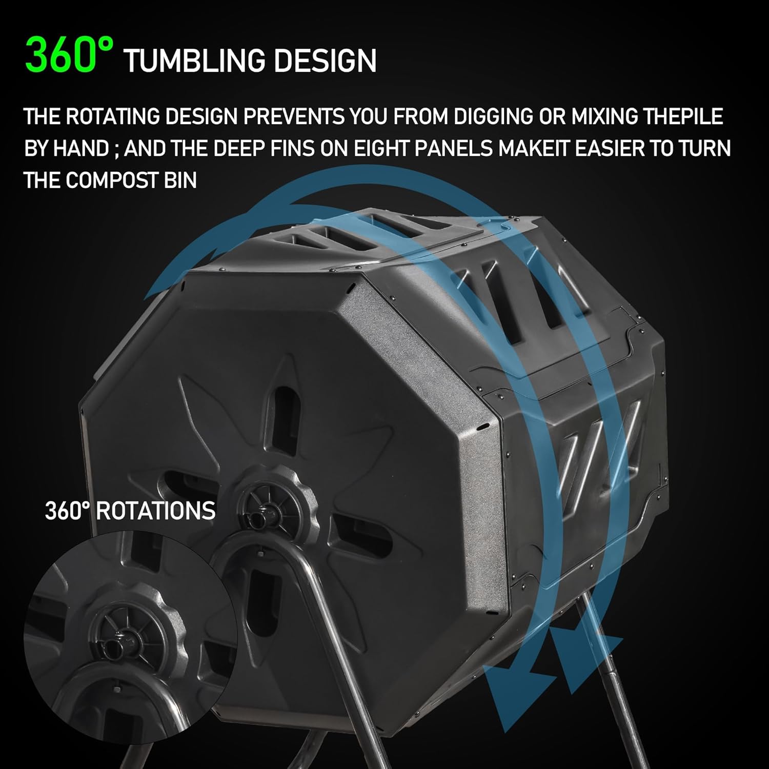 Hourleey Compost Bin Outdoor, 43 Gallon Dual Chamber Tumbling Composting Bin with Sliding Doors, Tumbler Rotating Batch Composter Bin for Garden Kitchen Yard-VerdiqueGarden