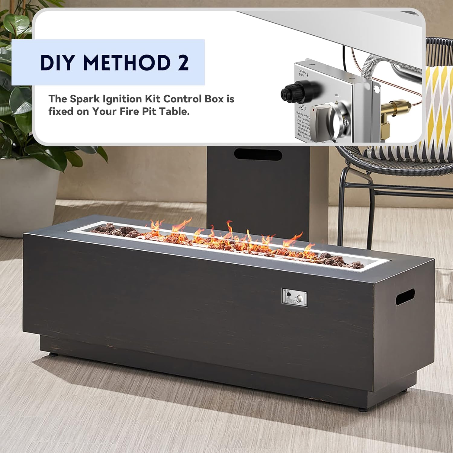 Skyflame Spark Ignition Gas Fire Pit Burner Kit, 48" Linear Stainless Steel Complete Drop-in Burner Kit with Flame Sensing, CSA Certified, Propane Regulator Connector Hose Set for Propane Tank-VerdiqueGarden