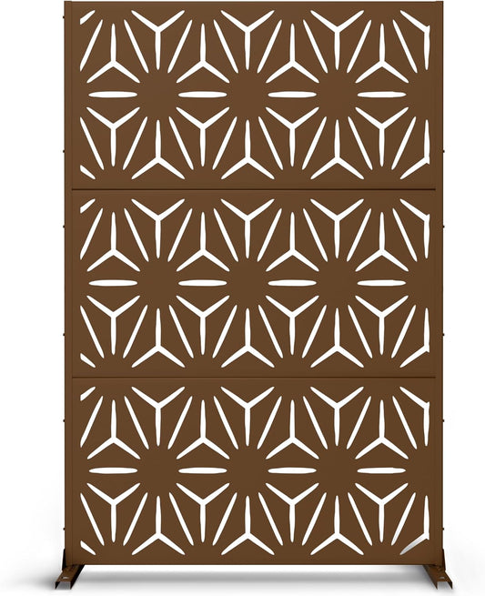 Metal Privacy Screen Outdoor 72" H×47" W,Freestanding Decorative Privacy Screen for Balcony Yard&Garden,Privacy Fence-Brown&Star-VerdiqueGarden