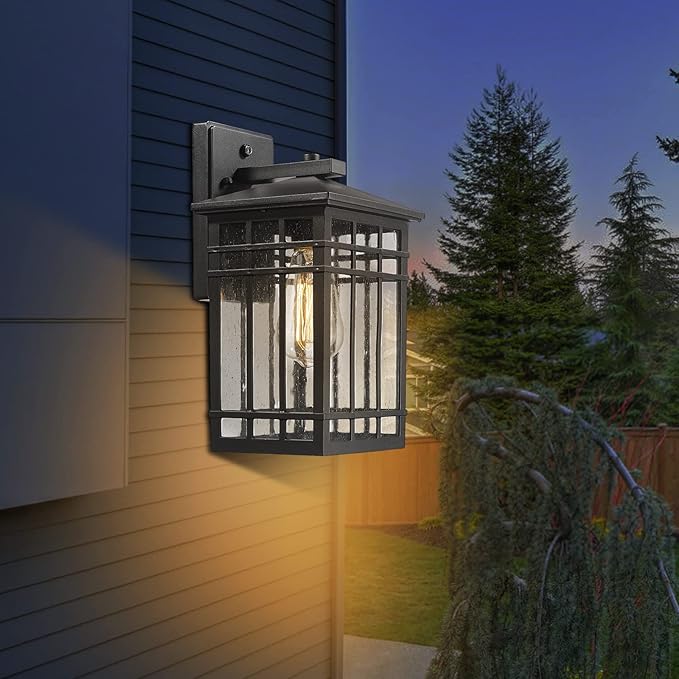 Dusk to Dawn Outdoor Wall Lantern,Exterior Wall Mount Light, 1-Light Outdoor Wall Lighting Fixture for Porch,Garage, Patio, Hallway and Entryway (Black-Wall Light, 1 Pack),DDAMS-W18-VerdiqueGarden