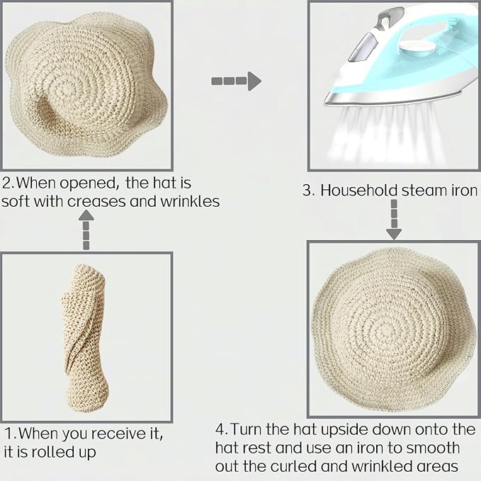 Womens Straw Beach Sun Hats, Foldable Packable Floppy Handmade Crochet Hats for Women,Large Summer Vacation Wide Brim Hat-VerdiqueGarden