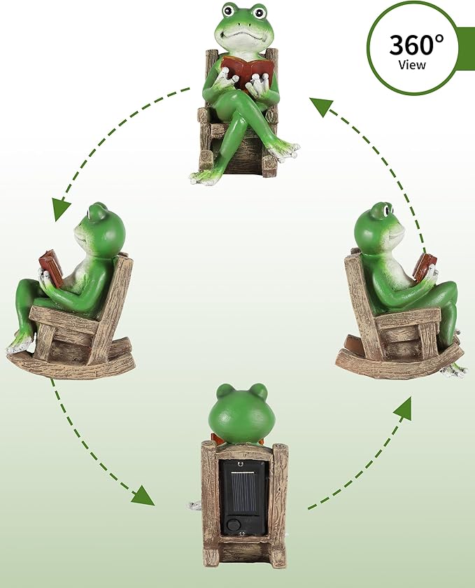 iStatue Miniature Solar Frog Reading Book Figurine Light - 5.5'' Resin Chair Statue Outdoor Table Decor for Lawn Ornaments, Patio, Yard & Garden and Home-VerdiqueGarden