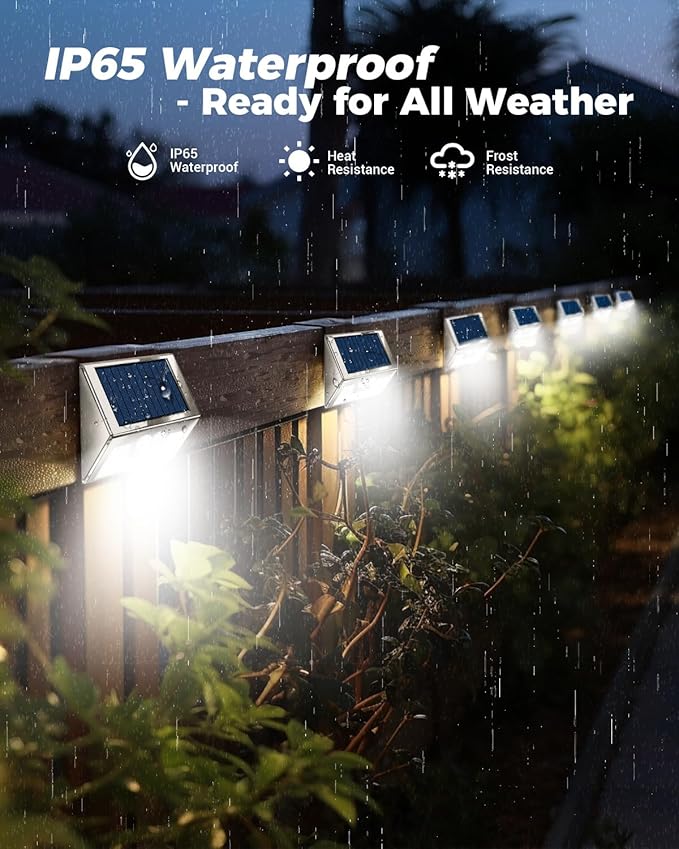 Vighrep 12-Pack Solar Motion Lights - Outdoor, Brushed Nickel, Bright Cold White, Waterproof LED Fence Lights Wireless for Wall, Yard, Steps, Stairs, Garden-VerdiqueGarden