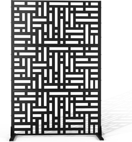 Metal Privacy Screen 72" H47 W,Freestanding Decorative Outdoor Panel for Balcony Patio Lawn Garden,Fence-Black & Street-VerdiqueGarden