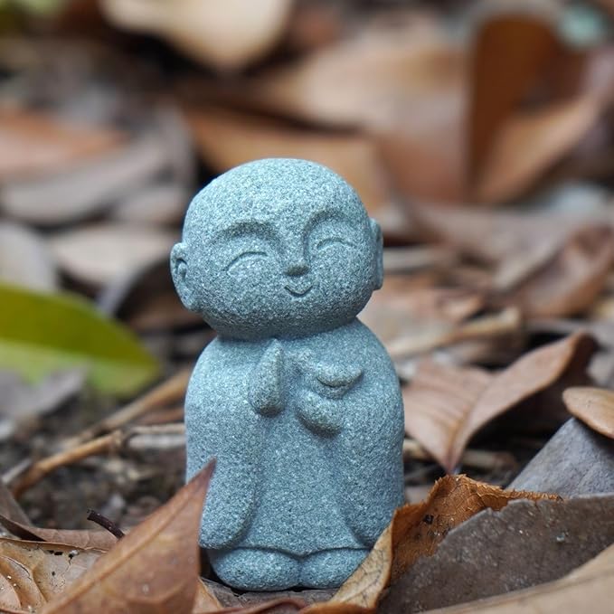OwMell Japanese Jizo Monk Statue Praying, Buddha Jizo Statue Figurine Memorial Statue Aquarium Decoration for Garden Outdoor Ornament 2.6" - Holding Bird-VerdiqueGarden