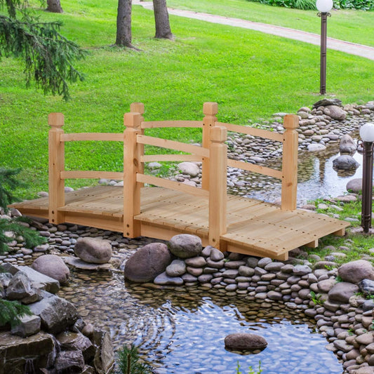 Giantex 5 FT Wooden Garden Bridge, Classic Wood Arc Footbridge with Railings, 400 lbs Capacity, Decorative Pond Bridge for Outdoor Garden Yard Backyard Creek Farm (Natural)-VerdiqueGarden