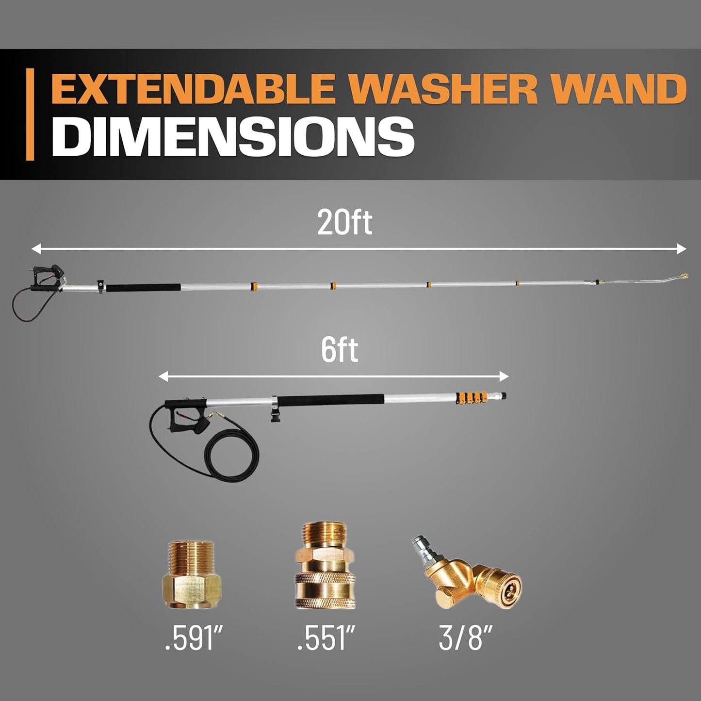 EDOU 20 ft Telescoping Pressure Washer Wand - Power Washer Gutter Cleaner Tool - 4,000 PSI Extension Pole with 1/4" Quick Connection, 5 Spray Nozzles, 2 Couplers, and Support Harness-VerdiqueGarden