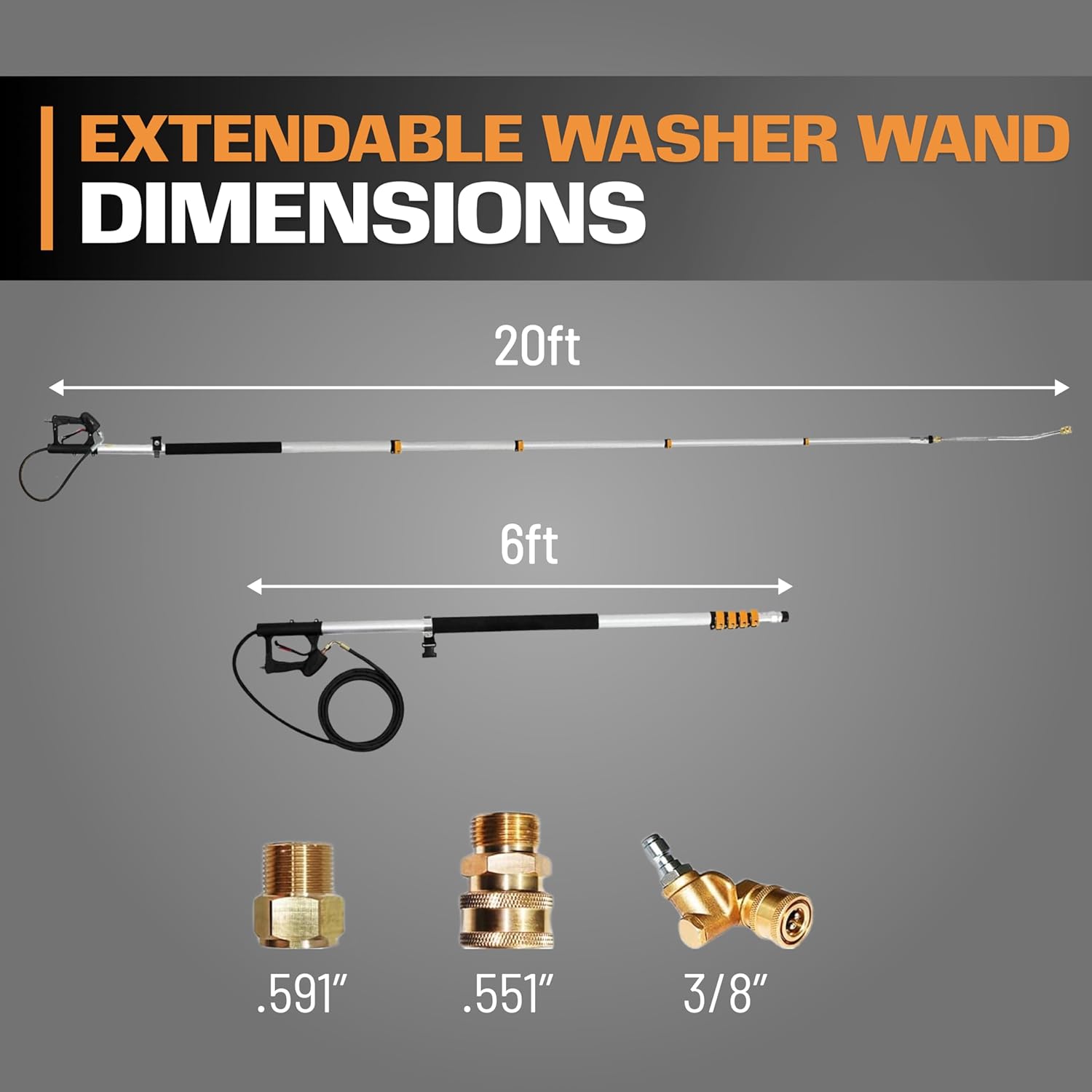 EDOU 20 ft Telescoping Pressure Washer Wand - Power Washer Gutter Cleaner Tool - 4,000 PSI Extension Pole with 1/4" Quick Connection, 5 Spray Nozzles, 2 Couplers, and Support Harness-VerdiqueGarden