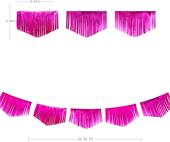 Hot pink Tassel Banner Double Sided Metallic Fabric Pennant Bunting Flag Garland for Birthday Bachelorette Anniversary Engagement Wedding Bridal Shower Graduation Pink Girl Party Decorations Supplies-VerdiqueGarden
