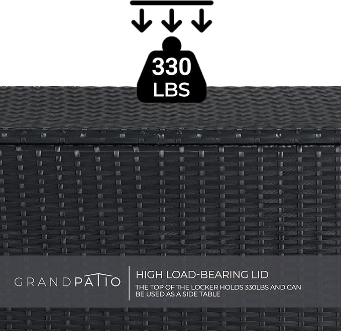Grand patio 108 Gallon Deck Storage Box Indoor Outdoor Wicker Bin for Patio Furniture Cushions Garden Tools Pool Accessories, Black-VerdiqueGarden