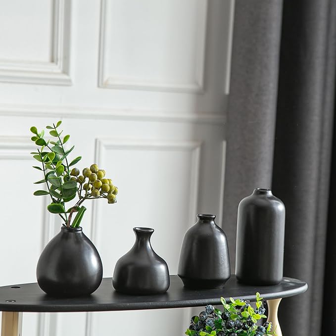 JOJUNO Black Bud Vases, Small Ceramic Vase Set of 11, Mini Pottery Vases for Flowers, Decorative Pieces for Home Modern Decor, Boho Decor, Chic Accents for Living Room Dining Table Shelves-VerdiqueGarden