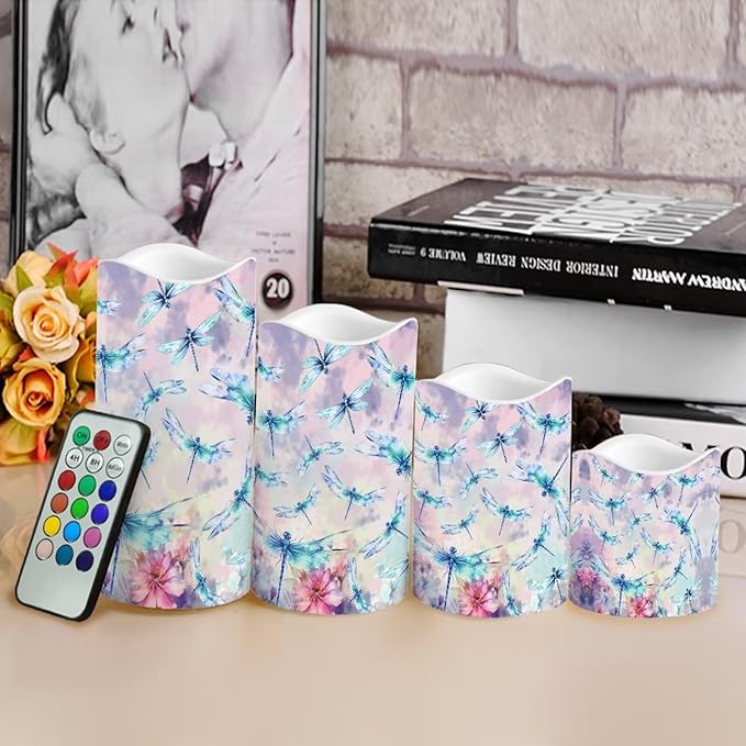 Ystardream Beautiful Dragonfly Flameless Candles Battery Operated with Timer, Remote Control, LED Flashing Candle Sets, Warm Color Flickering Candles Light for Party Room Table Decor Set of 2-VerdiqueGarden