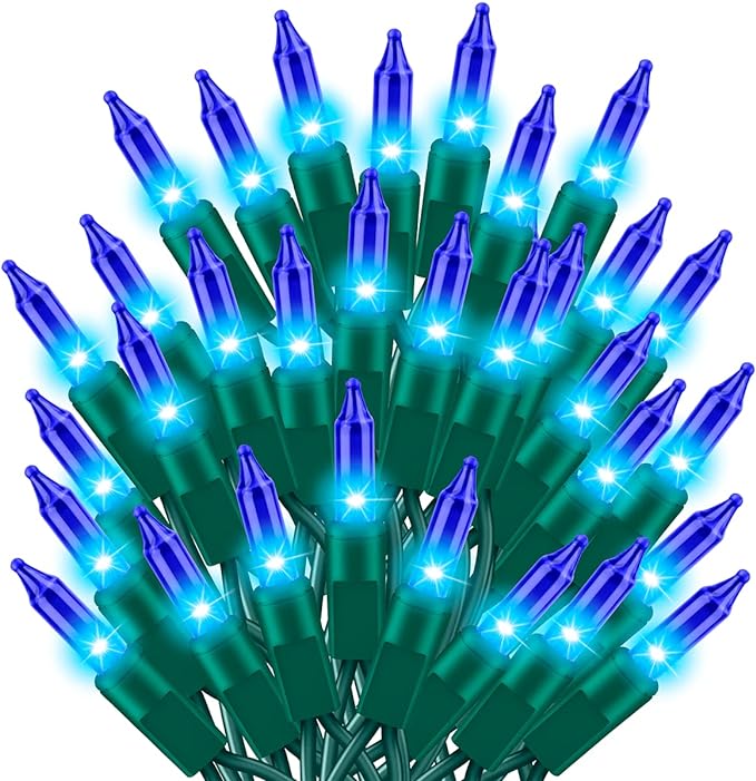 Ultra-Bright Connects End to End Blue Christmas Mini Lights 100L 19.6Ft UL Listed Incandescent Bulb String Light Set for Indoor Outdoor Holiday Garden Party Christmas Tree Garland Decor-VerdiqueGarden