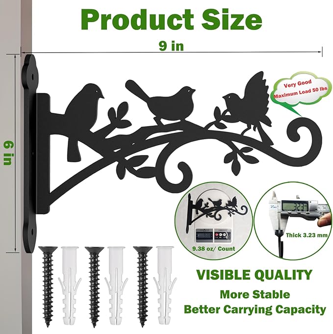 4 Pack Wall Plant Hanger,9 in Heavy Duty Hanging Plant Bracket,Metal Plant Hooks for Outdoor or Indo or Hanging Flower Baskets,Solar Lanterns,Bird Feeder-VerdiqueGarden