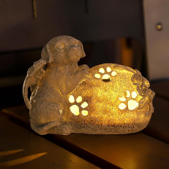 Dog Memorial Gifts Outdoor Statue with Solar Lights,Outdoor Resin Pet Ornament Grave Memorial Angel Decor Stone Effect-VerdiqueGarden