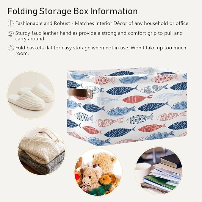 Fish Rectangular Storage Basket Organizer Bin Shelf Baskets For Clothes Gifts For Home Office Dorm-VerdiqueGarden