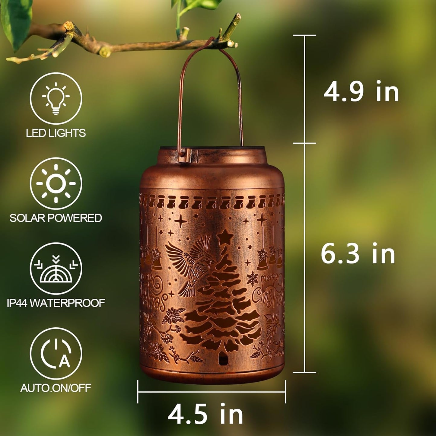 Solar Lanterns Outdoor Waterproof Garden Decor Birthday Gifts for Women Mom Grandma Hanging Lights Metal Decoration Outside for Yard, Patio,Backyard,Porch(Christmas Red Bird)-VerdiqueGarden