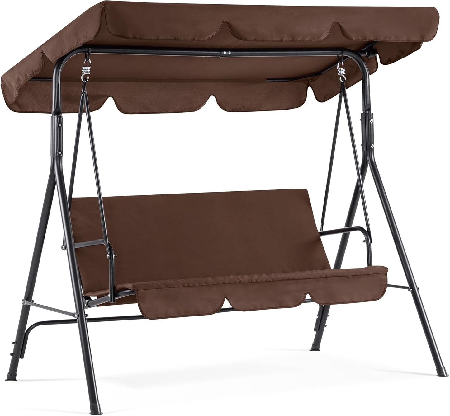 MCombo 2-3 Person Outdoor Patio Swing Chair, Convertible Canopy Hanging Swing Glider Lounge Chair, Removable Cushions, 4003 (Brown)-VerdiqueGarden