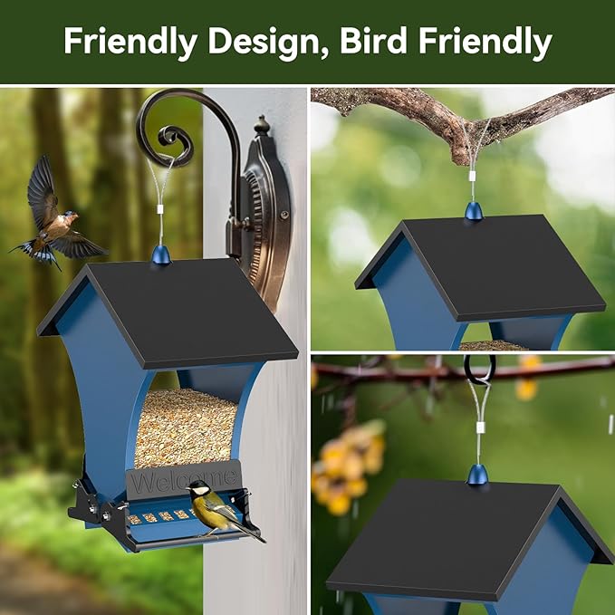 Wildpark Squirrel Proof Bird Feeders for Outdoors, 5LB Metal Hanging Feeders, Large Wild Feeders for Cardinals, Chickadees, Durable Backyard Feeders -One in Blue-VerdiqueGarden