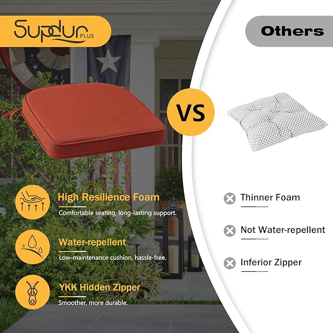 Outdoor Sunbrella Round Corner Seat Cushion, 17"x16"x2", Set of 4, Non Slip Seat Cushion Pads with Removable Cover for Patio Furniture, Garden Yard Lawn, Spectrum Grenadine-VerdiqueGarden