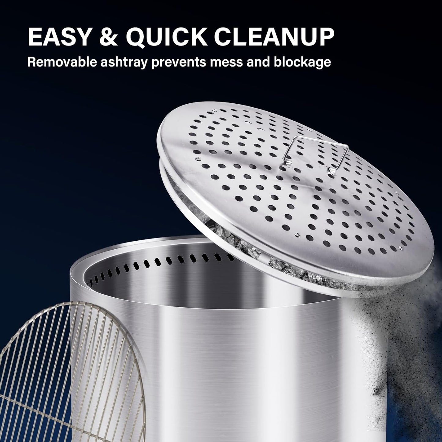 HGD 27.5" Smokeless Firepit with Stand & Grill Rack, Large Stainless Steel Wood Burning Fire Pit for Friends & Family Gatherings, Secondary Combustion Outdoor Patio Stove for Garden BBQ & Bonfire-VerdiqueGarden