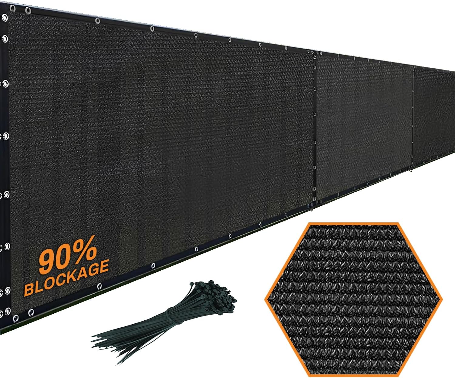Xpose Safety Privacy Fence Screen 8’ x 50’ – Heavy Duty Black Mesh with 90% Visibility Block, UV Protection – Includes Cable Ties – for Garden, Yard, Nursery, Kennel, Dog Run, Greenhouse-VerdiqueGarden