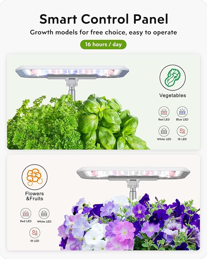 Hydroponics Growing System Garden: 8 Pods Indoor Herb Garden with Grow Light Plants Germination Kit Quiet Automatic Hydroponic Height Adjustable - Gardening Gifts for Women Kitchen White-VerdiqueGarden