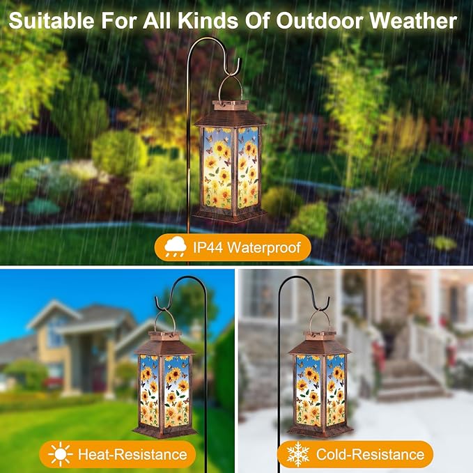 Solar Lantern Outdoor Waterproof Sunflower Butterfly Garden Decor Birthday Gifts for Women Mom and Grandma Solar LED Plastic Decorative Hanging Light for Yard(Sunflower Butterfly)-VerdiqueGarden