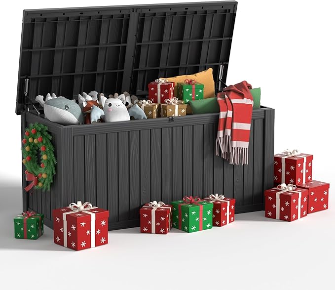 182 Gallon Deck Box Waterproof, UV Resistant Resin Outdoor Storage Box with Hydraulic Rod, Lockable Design and Enhanced Durability for Patio, Garden, and Poolside Use-VerdiqueGarden
