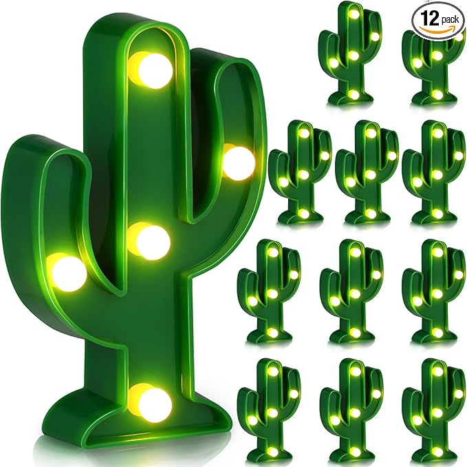 Kathfly 12 Pieces Western Party Decor Cactus Light Centerpieces Mexican Fiesta Party Decorations Night LED Tabletop Lamp Cactus Cute Mini Light for Bedroom Garden Home Cinco De Mayo Gift-VerdiqueGarden