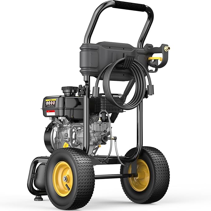 BLUBERY 3500 PSI Gas Pressure Washer, 2.6 GPM Heavy Duty High Power Washer, 30Ft Pressure Hose&Soap Tank,5 Pressure Nozzles,Black-VerdiqueGarden