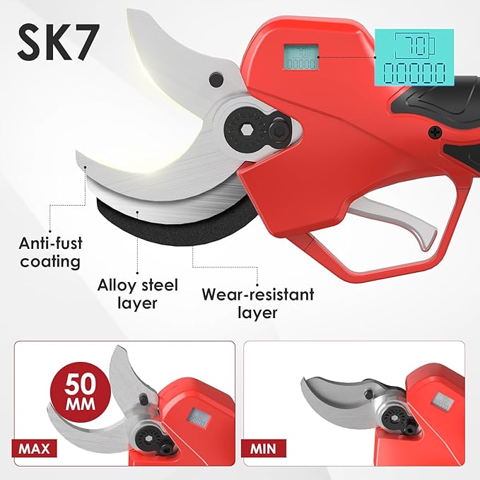 Electric Pruning Shears with Telescopic Rod, 50mm 1.96" Cutting Diameter Cordless Pruner with 2 Rechargeable Batteries, Tree Branch Cutter with SK7 Blade for Gardening Pruning-VerdiqueGarden