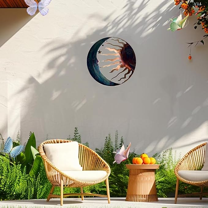 Jannity Metal Sun Wall Decor,11.02 Inches Large Metal Wall Art with Sun Moon Stars Retro Moon Sun Wall Decoration Hanging for Indoor Outdoor Patio Yard Home Garden-VerdiqueGarden