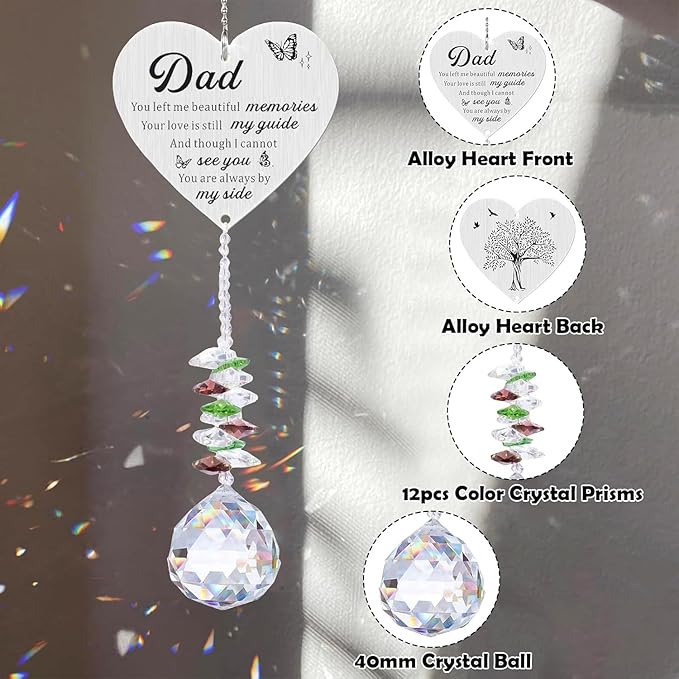 Memorial Suncatcher Gifts for Loss of Dad, Sympathy Gifts for Loss of Dad, Dad in Heaven Memorial Crystal Suncatcher for Window Home Decor (Dad)-VerdiqueGarden