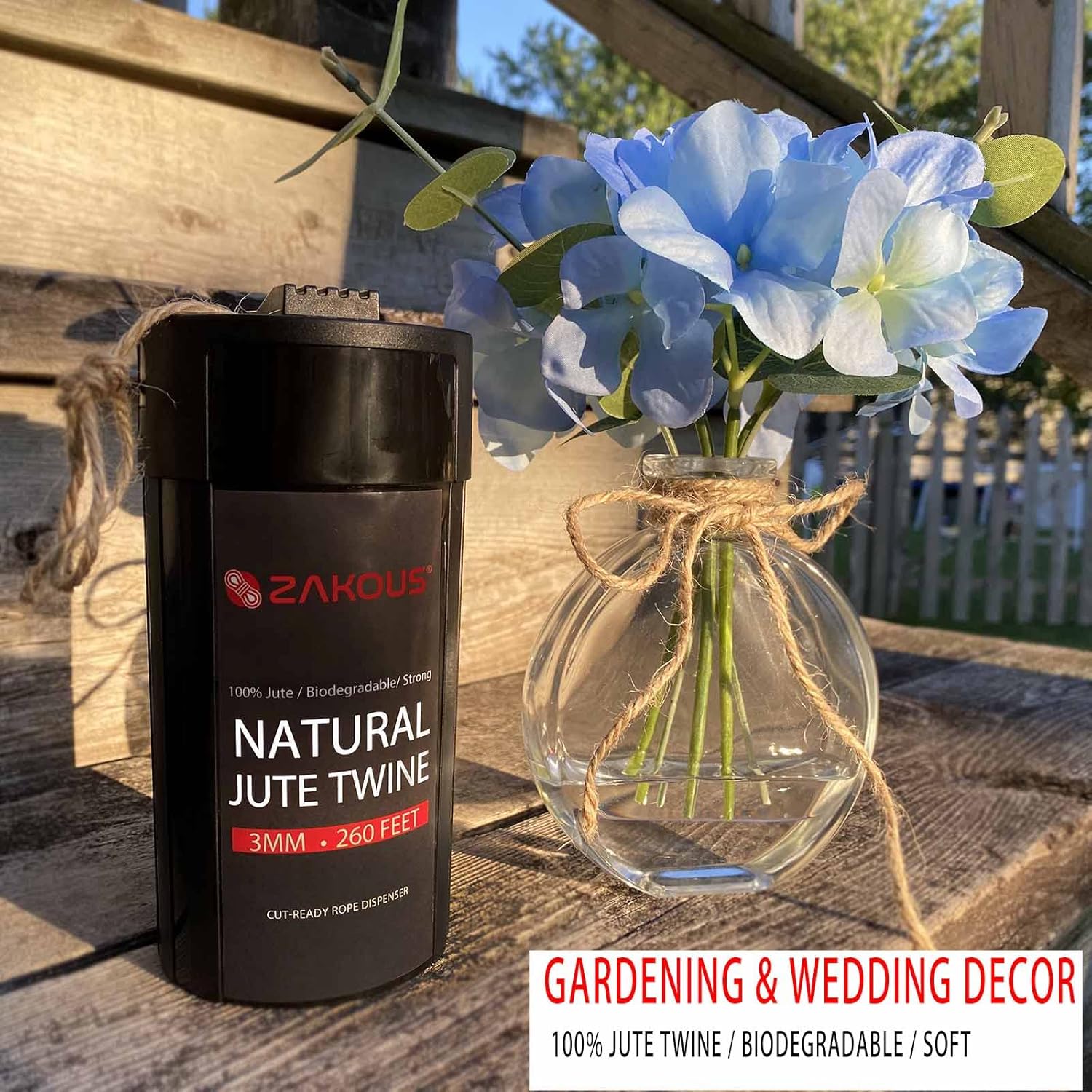 Cut-Ready Rope Canister with 260 Feet Non-Tangle Natural Jute Twine, 3MM Strong Twine String for Crafts, Gift Wrapping, Packing, Gardening and Wedding Decor(3mm x 260ft)-VerdiqueGarden