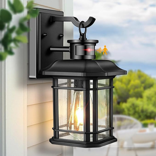 Outdoor Light Fixture With Motion Sensor, Dusk To Dawn Modern Exterior Porch Lights Wall Mount, Anti-rust 100% Aluminum Outdoor Wall Lantern, Black Farmhouse outdoor wall light For Garage Backyard-VerdiqueGarden