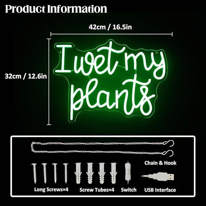 I Wet My Plants Neon Sign Green Letters LED Signs for Wall Decor Green Plant Neon Lights Words Neon Light Sign for Garden Living Room Bedroom Porch Decor Plant Gifts for Plant Lovers-VerdiqueGarden