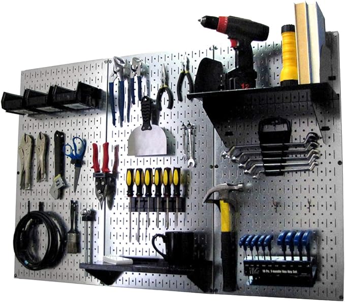 Wall Control Pegboard Organizer 4 ft. Metal Pegboard Standard Tool Storage Kit with Galvanized Toolboard and Black Accessories-VerdiqueGarden