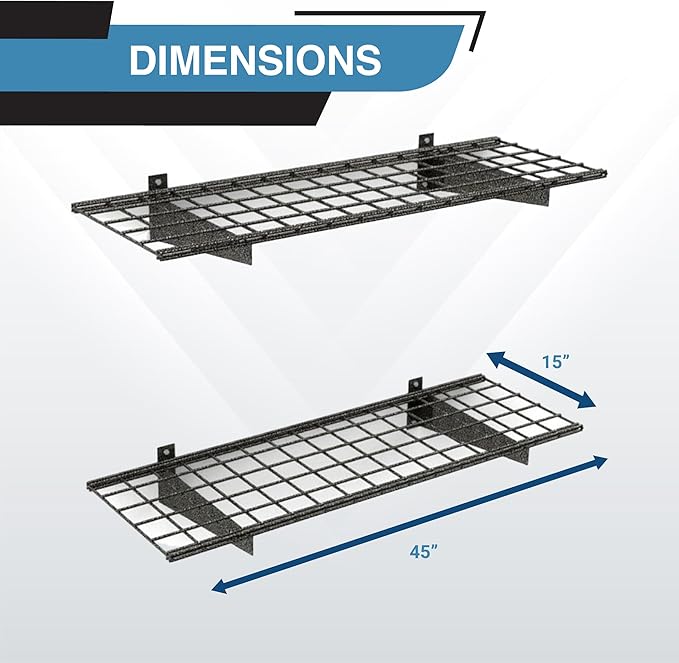 00651 2-Pack Heavy Duty Steel Wall Garage Shelving, 45-Inch X 15-Inch, Low-Profile Brackets, Max Shelf Load 200 Pounds, Hammertone-VerdiqueGarden