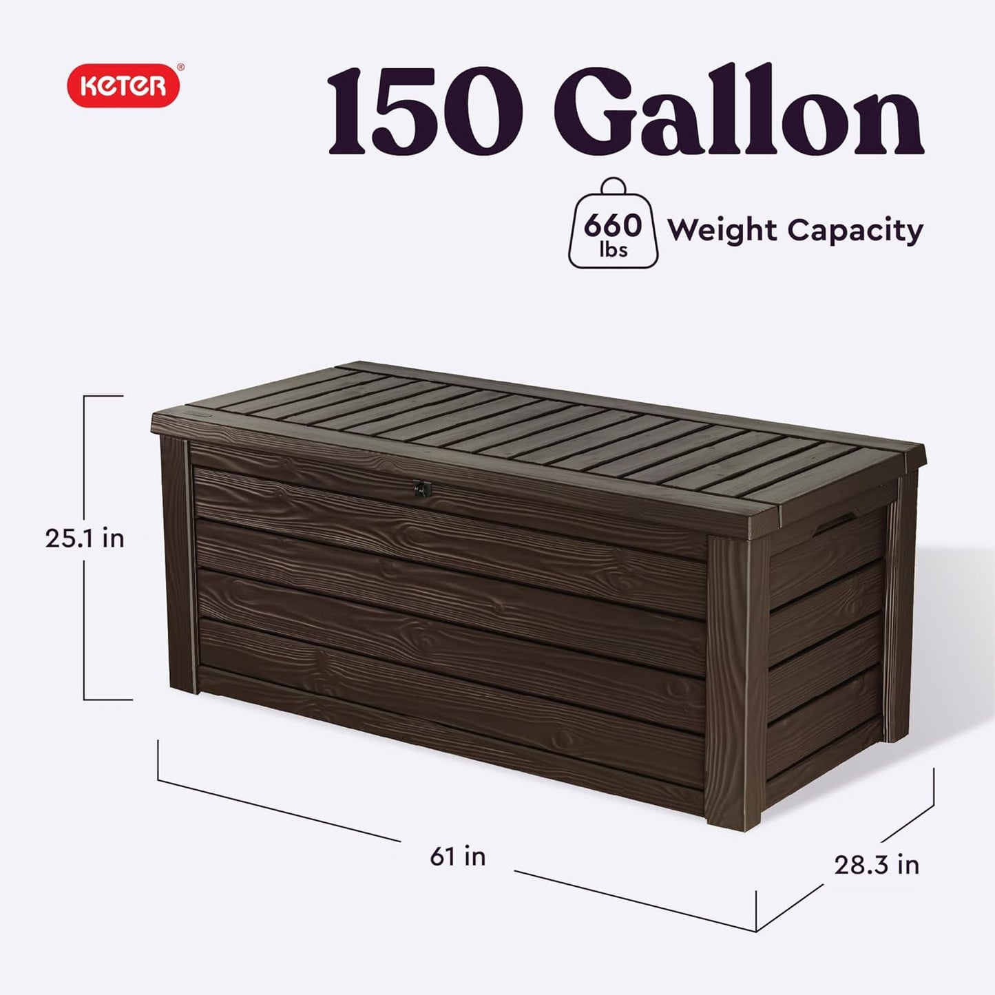 Keter Westwood 150 Gallon Deck Box Organizer, Doubles as 2-Person Bench Seat, Brown – Large Resin Outdoor Storage and Seating with Lockable Lid for Garden, Pool, and Patio-VerdiqueGarden