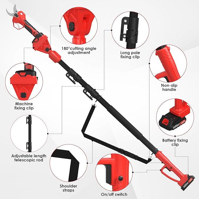 Electric Pruning Shears with Telescopic Rod, 50mm 1.96" Cutting Diameter Cordless Pruner with 2 Rechargeable Batteries, Tree Branch Cutter with SK7 Blade for Gardening Pruning-VerdiqueGarden